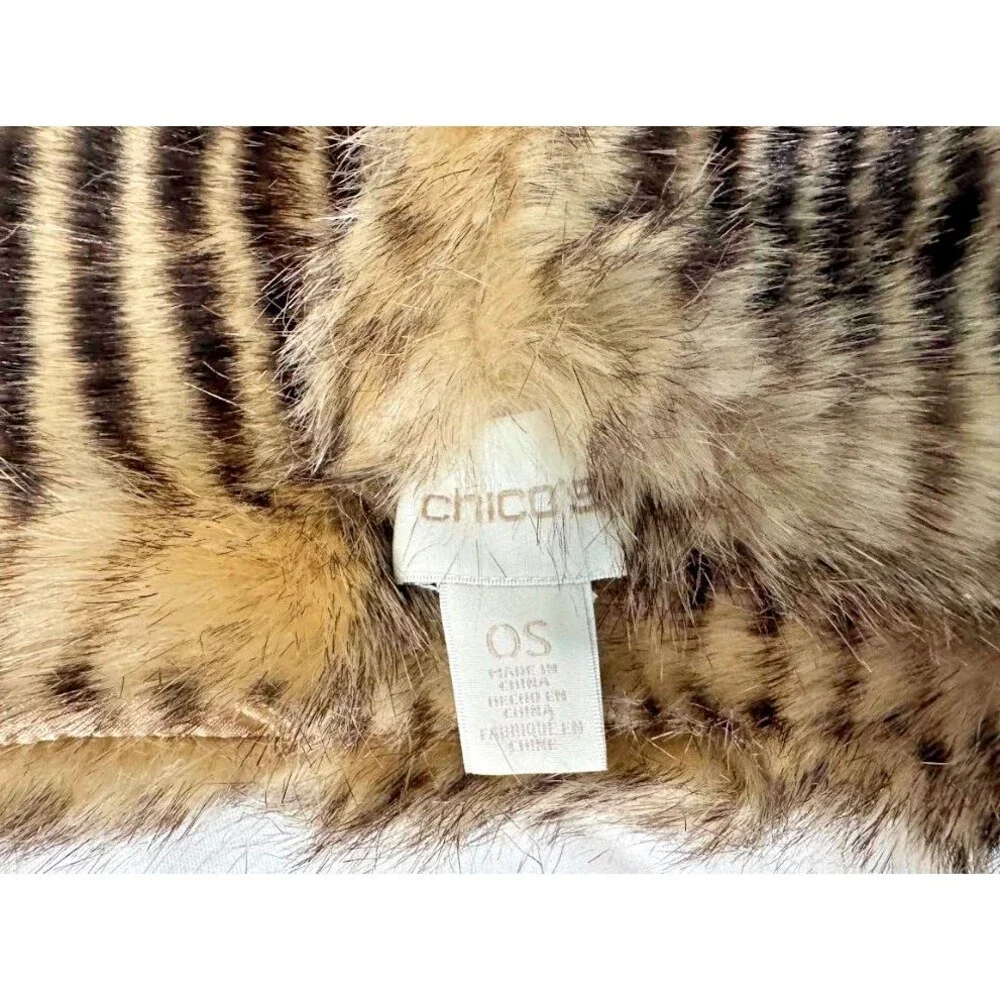 CHICO'S NWT $69 faux fur women's pull through scarf Animal Tiger Stripe